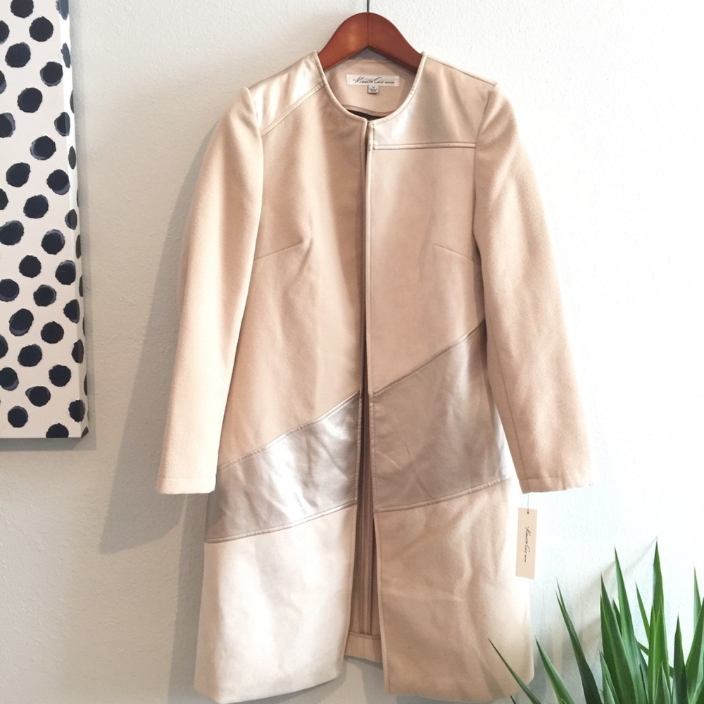 Kenneth Cole NY Patchwork Trench Pea Coat Suede